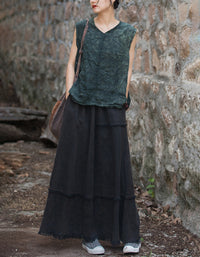 Vintage Women’s Loose-Fit Ramie Linen Maxi Skirt
