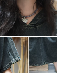 Close-up of Vintage Boho Patchwork Denim Midi Dress for Women