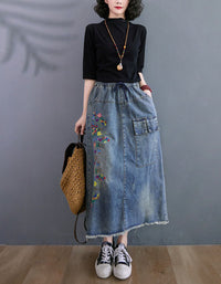 Elastic waist denim skirt casual everyday outfit