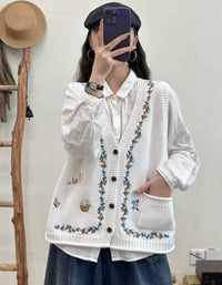 Women's Vintage Floral Embroidered Sweater Vest