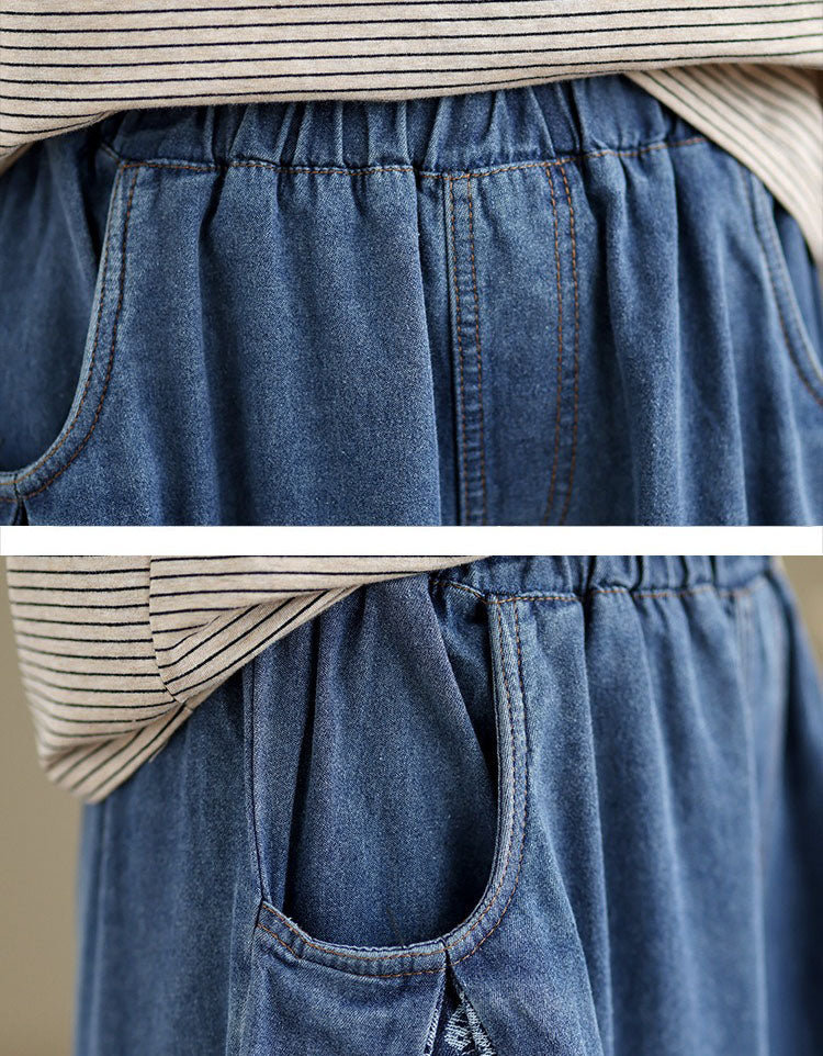 Elastic waistband detail of women’s wide-leg denim pants for comfortable everyday wear