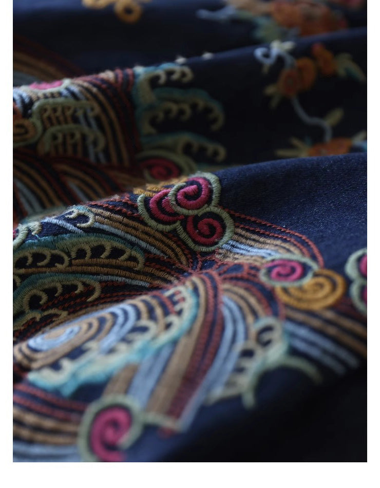 Wide Leg Loose Embroidery Denim Pants