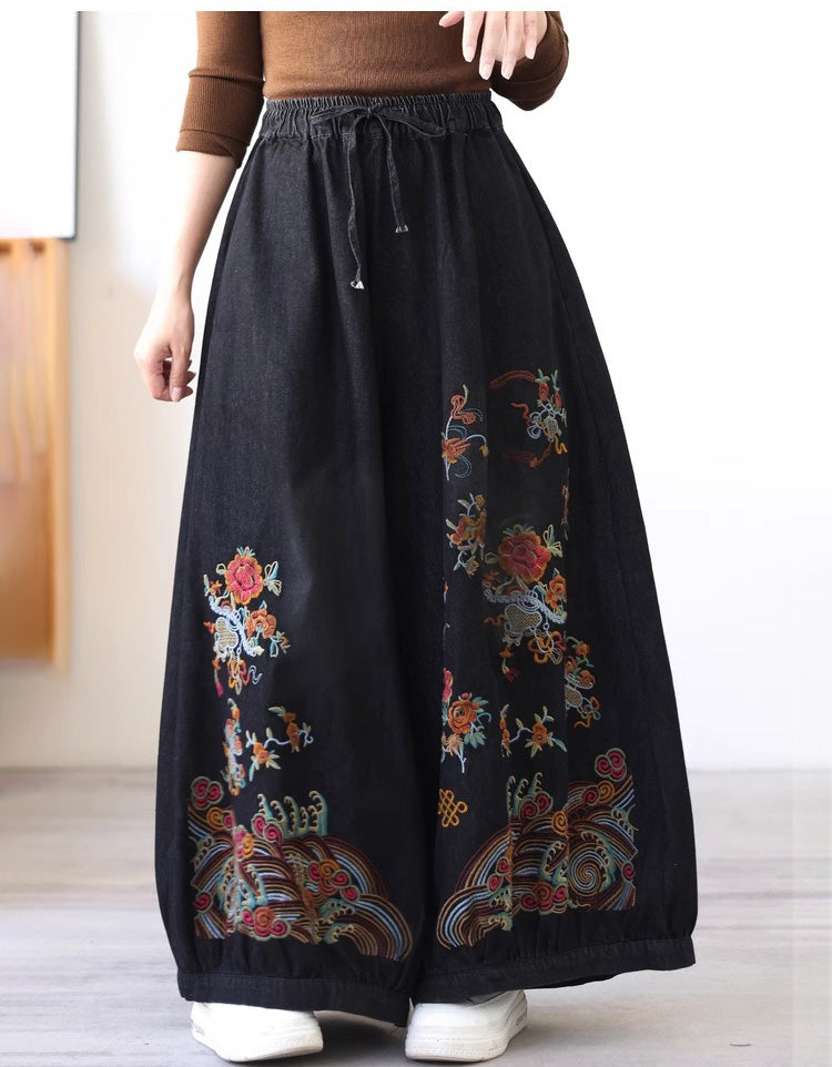 Wide Leg Loose Embroidery Denim Pants