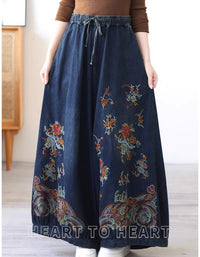 Wide Leg Loose Embroidery Denim Pants