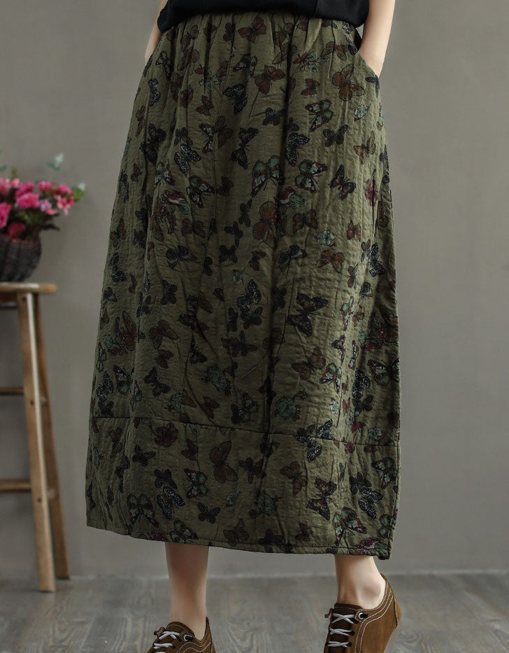 Winter Autumn Ethnic Style Cotton Quilted Printed Skirt