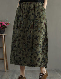 Winter Autumn Ethnic Style Cotton Quilted Printed Skirt