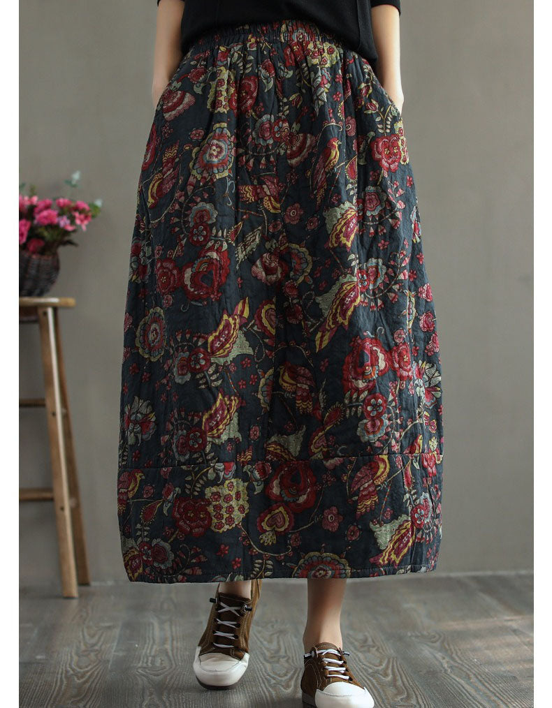 Winter Autumn Ethnic Style Cotton Quilted Printed Skirt