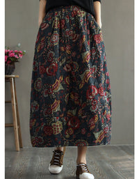 Winter Autumn Ethnic Style Cotton Quilted Printed Skirt
