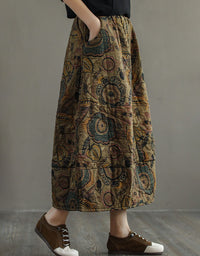 Winter Autumn Ethnic Style Cotton Quilted Printed Skirt