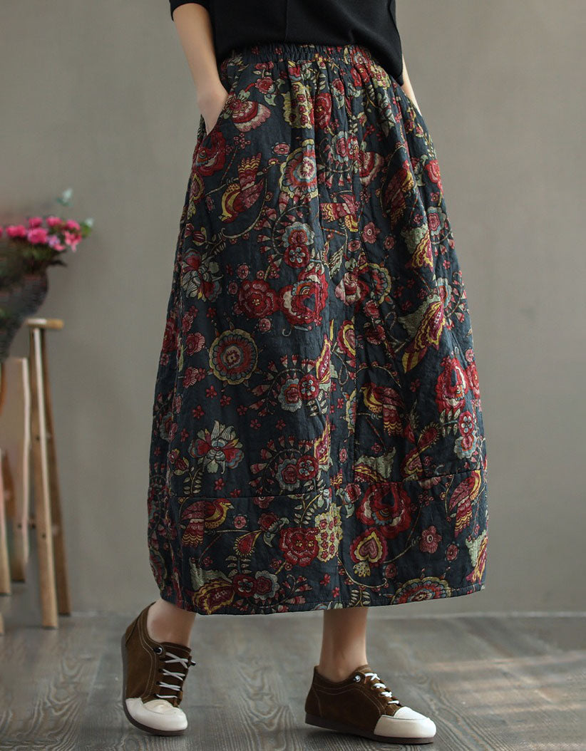 Winter Autumn Ethnic Style Cotton Quilted Printed Skirt