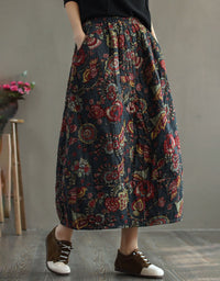 Winter Autumn Ethnic Style Cotton Quilted Printed Skirt