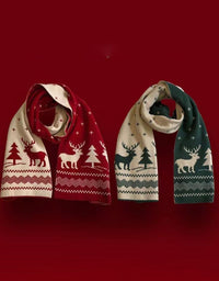 Christmas Reindeer Pattern Warm Knit Scarf