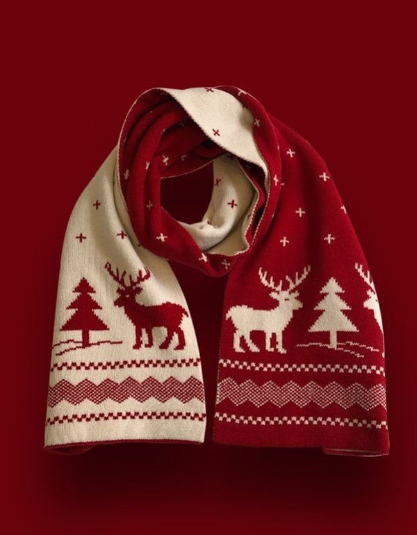 Christmas Reindeer Pattern Warm Knit Scarf