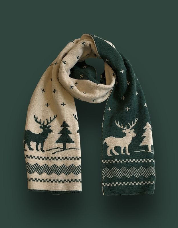 Christmas Reindeer Pattern Warm Knit Scarf