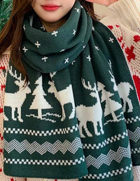 Christmas Reindeer Pattern Warm Knit Scarf