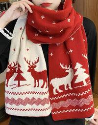 Christmas Reindeer Pattern Warm Knit Scarf