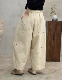 Winter Women Embroidered Loose Casual Nine-point Pants