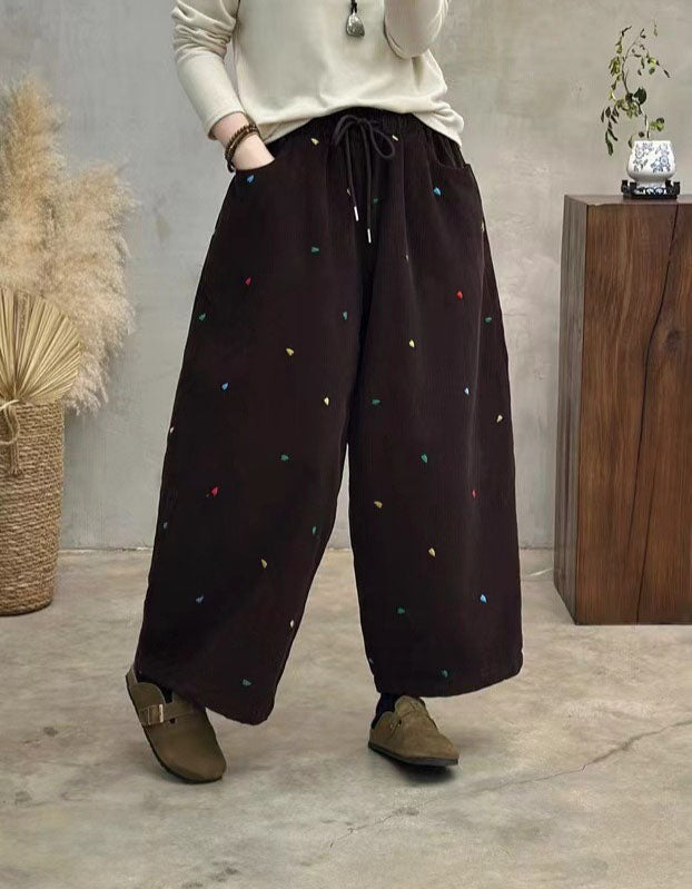 Winter Women Embroidered Loose Casual Nine-point Pants