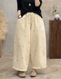 Winter Women Embroidered Loose Casual Nine-point Pants