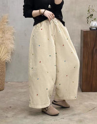 Winter Women Embroidered Loose Casual Nine-point Pants
