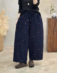 Winter Women Embroidered Loose Casual Nine-point Pants