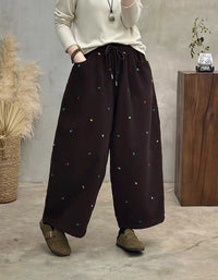 Winter Women Embroidered Loose Casual Nine-point Pants