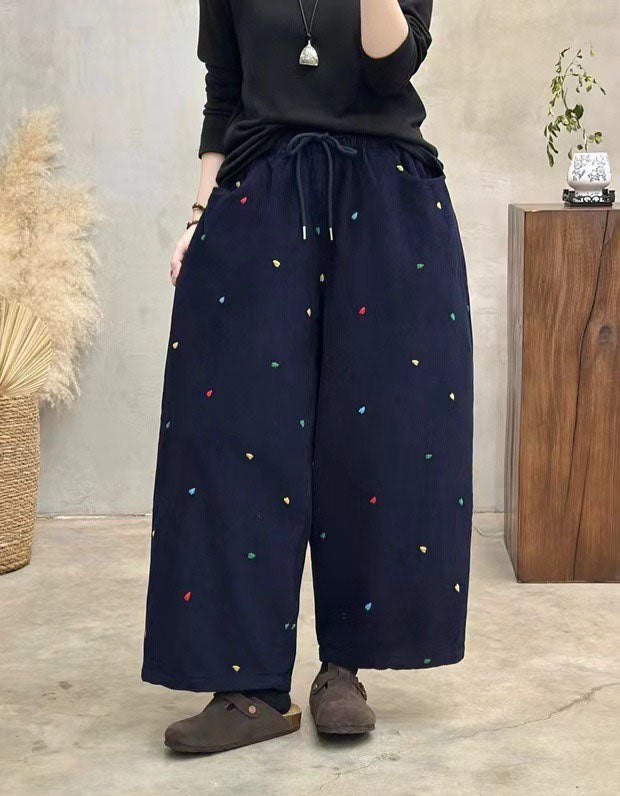 Winter Women Embroidered Loose Casual Nine-point Pants