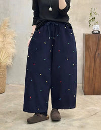 Winter Women Embroidered Loose Casual Nine-point Pants