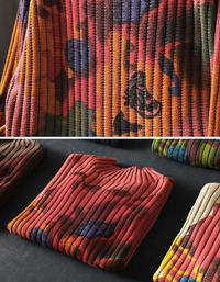 Winter Women Retro Floral Knit High Neck Sweater