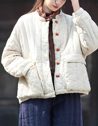 Winter Women Retro Loose Stand Collar Cotton Puffer Jacket