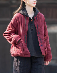 Winter Women Retro Loose Stand Collar Cotton Puffer Jacket
