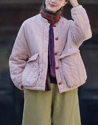Winter Women Retro Loose Stand Collar Cotton Puffer Jacket
