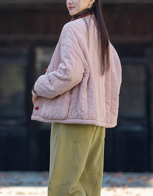 Winter Women Retro Loose Stand Collar Cotton Puffer Jacket