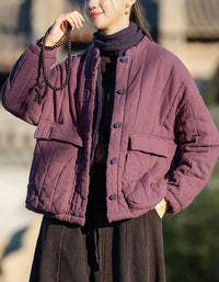Winter Women Retro Loose Stand Collar Cotton Puffer Jacket