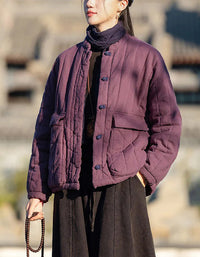 Winter Women Retro Loose Stand Collar Cotton Puffer Jacket