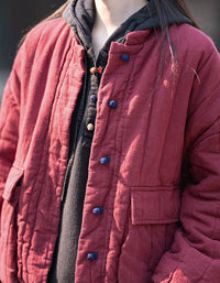 Winter Women Retro Loose Stand Collar Cotton Puffer Jacket