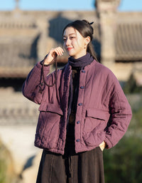 Winter Women Retro Loose Stand Collar Cotton Puffer Jacket