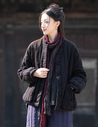 Winter Women Retro Loose Stand Collar Cotton Puffer Jacket