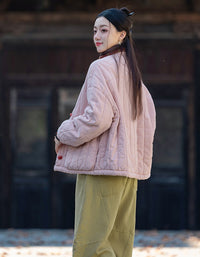 Winter Women Retro Loose Stand Collar Cotton Puffer Jacket