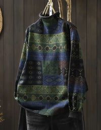 Winter Women Vintage Turtleneck Knit Geometric Sweater