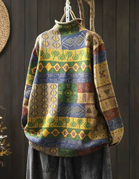 Winter Women Vintage Turtleneck Knit Geometric Sweater