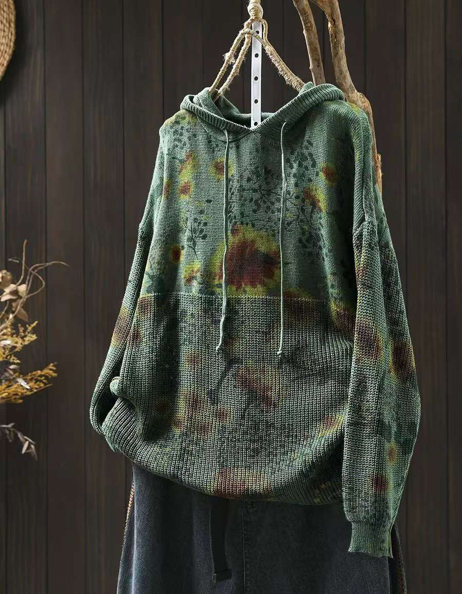 Winter Women’s Oversized Floral Knit Hoodie Sweater