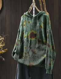 Winter Women’s Oversized Floral Knit Hoodie Sweater