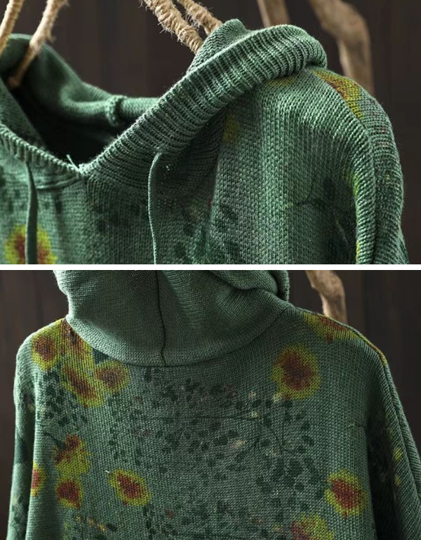 Winter Women’s Oversized Floral Knit Hoodie Sweater