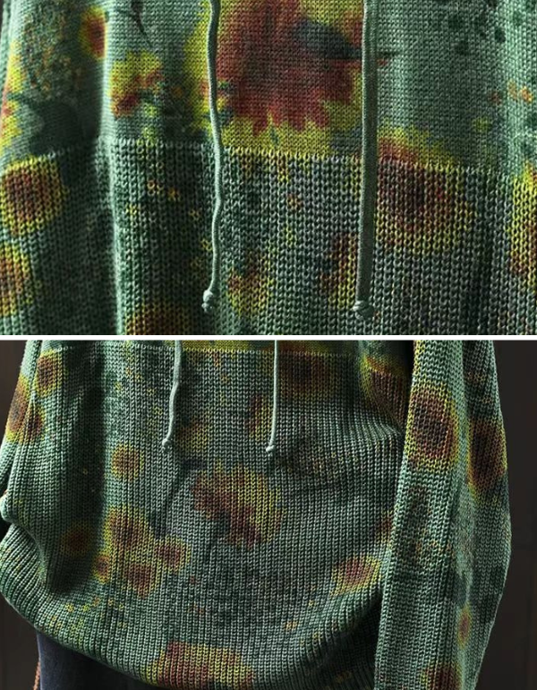 Winter Women’s Oversized Floral Knit Hoodie Sweater