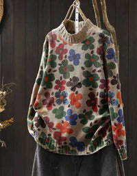 Winter Women’s Retro Floral Knit Mock Neck Sweater
