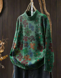 Winter Women’s Retro Floral Knit Mock Neck Sweater