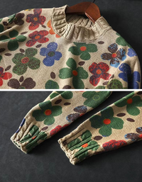 Winter Women’s Retro Floral Knit Mock Neck Sweater