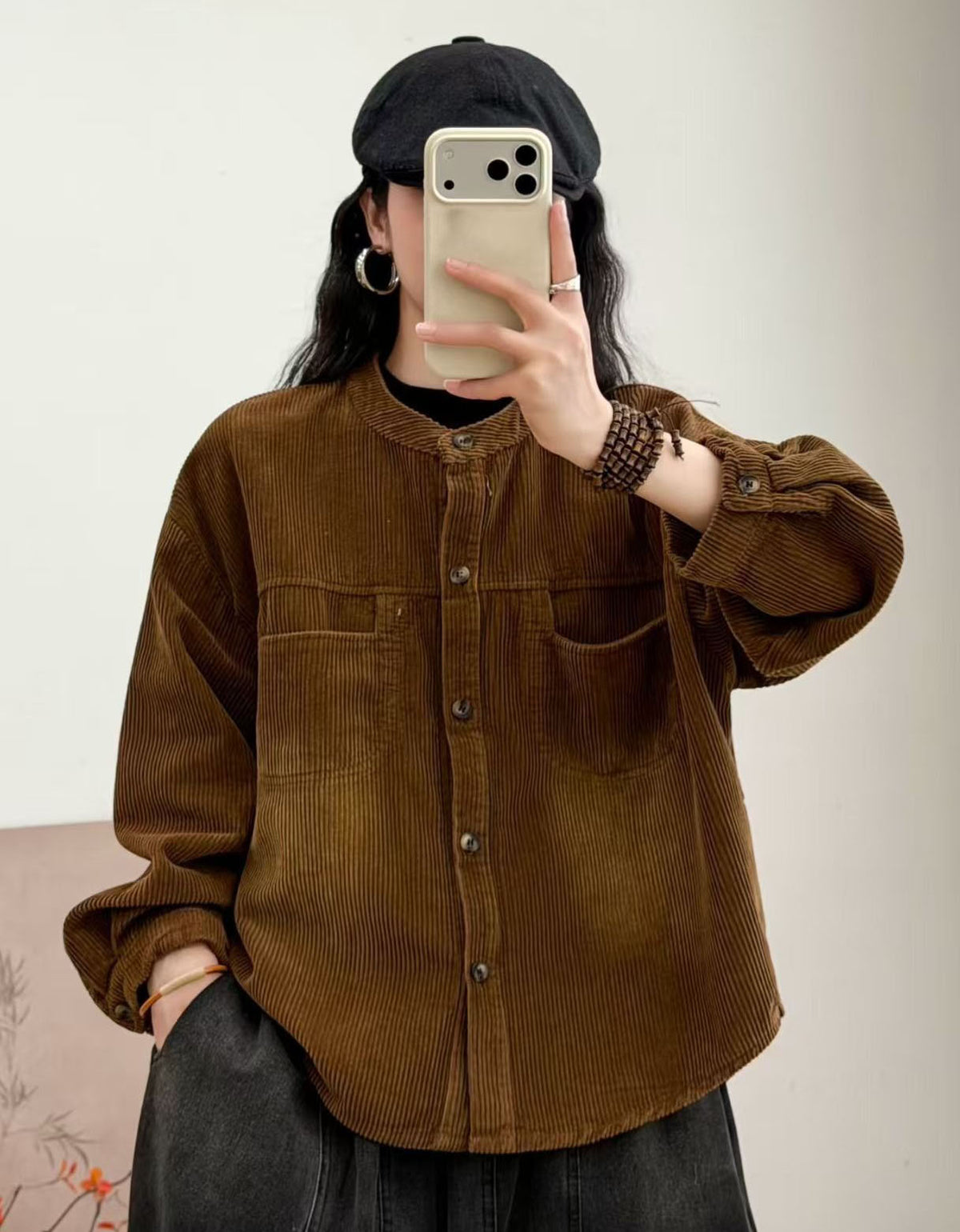 Women's Oversized Burgundy Corduroy Shirt Jacket