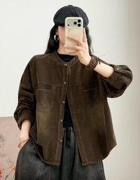 Burgundy Corduroy Button-Up Shirt for Women